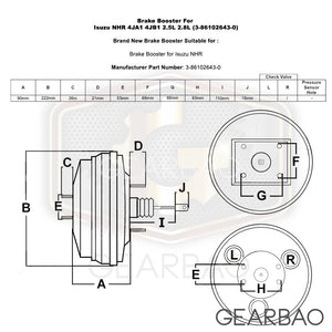 Brake Booster For Isuzu NHR 4JA1 4JB1 2.5L 2.8L (3-86102643-0)